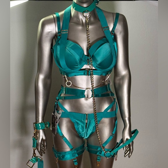 RARE NWT Honey Birdette Kukuro Jade Green Complete Lingerie Set Sz M / 36DDD - Picture 4 of 4